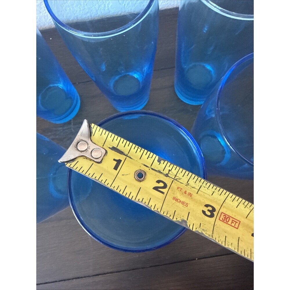 Turquoise Blue Flat Glass Tumblers 3 Tapered Capri Aqua Smooth 6.5 " Tall - Picture 4 of 8